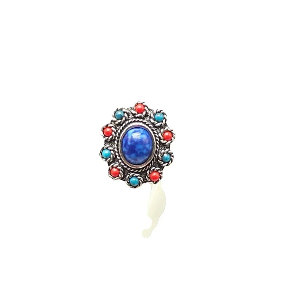 Sarah Coventry NAVAJO Faux Turquoise Coral Beads Ring Silver Tone Size 4 Vintage